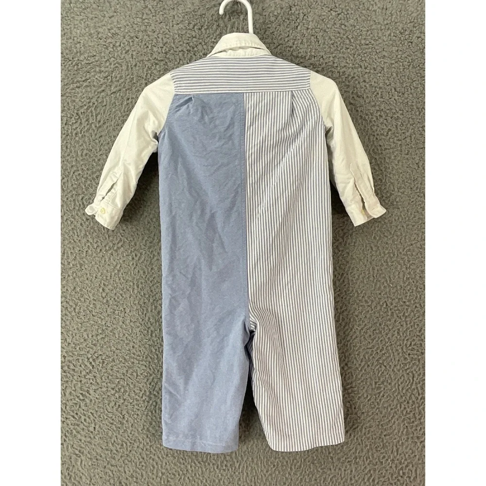 Ralph Lauren Polo Bear Coverall Kids 9M Blue Excellent Striped Lined Colorblock